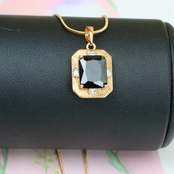 "Black Rectangular Pendant with Gold Textured Frame and Accents, XPPT1785 - Picture 7 of 13